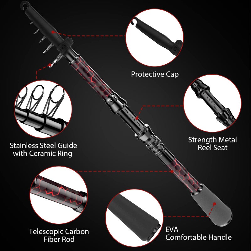 QudraKast Fishing Rod and Reel Combos, Unique Design with X-Warping Painting, Carbon Fiber Telescopic Fishing Rod with Reel Combo Kit with Tackle Box, Best Gift for Fishing Beginner and Angler (240 Rod) - Image 3